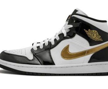 Air Jordan 1 Mid SE Black Gold Patent Leather