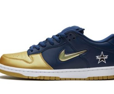 SB Dunk Low Supreme – Jewel Swoosh Gold/Navy