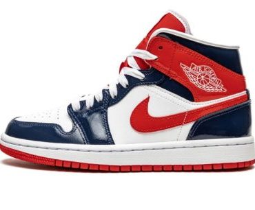 WMNS Air Jordan 1 Mid Patent Leather Navy / White / Red